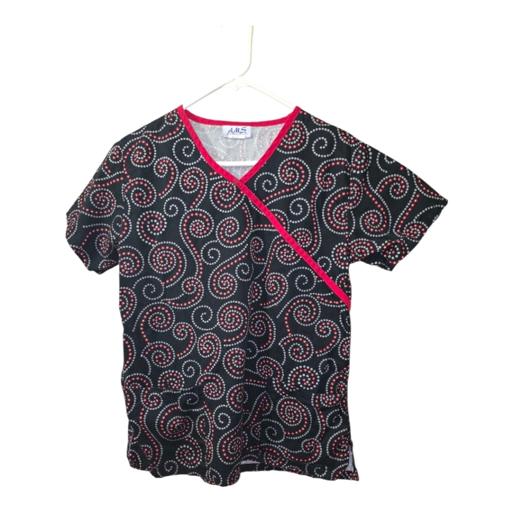 A.M.S Black and Red Swirl  Scrub Top